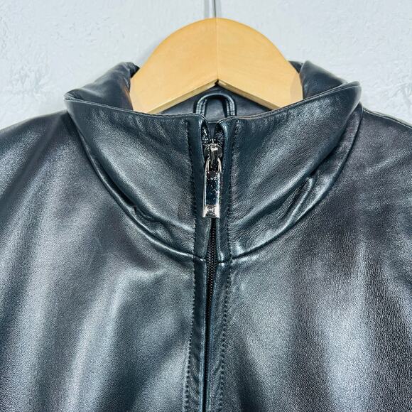 Kenneth Cole Smooth Leather Jacket Coat Black Long Winter - - L - Picture 3 of 6